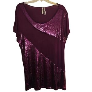 Kische Shimmering Plum Purple Sequin Short Sleeve Top